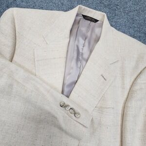 Bullock & Jones Blazer Men 44R Beige 100% Silk Slub Weave Sport Coat Made in USA